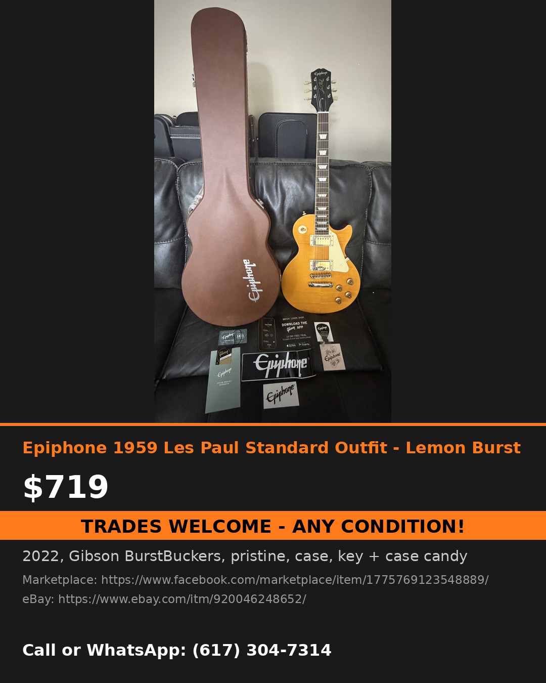 Epiphone Limited Edition 1959 Les Paul Standard Outfit Lemonburst for sale at JRG Guitars Boston